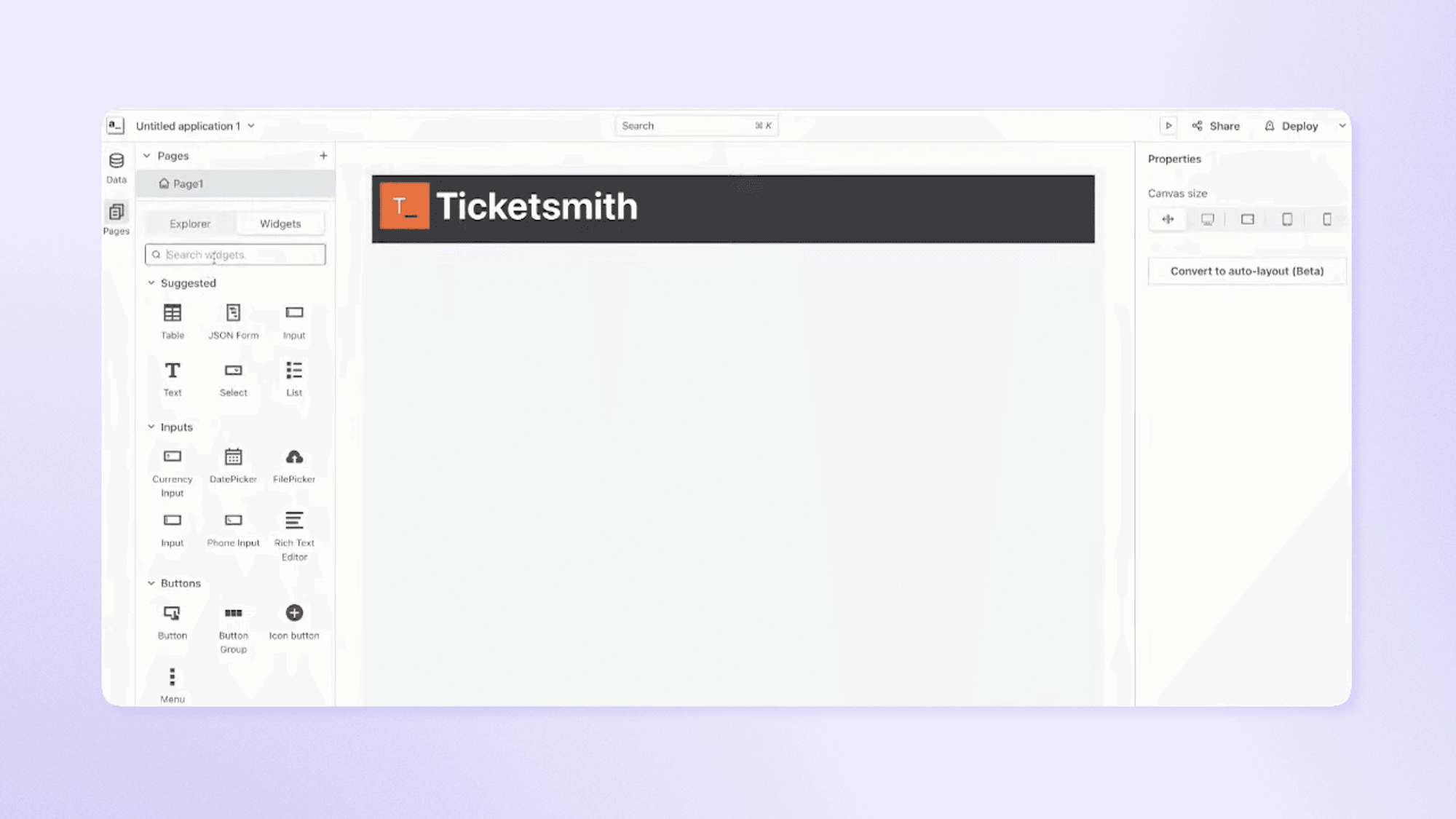 An image showing a simple UI header created with Appsmith widgets.