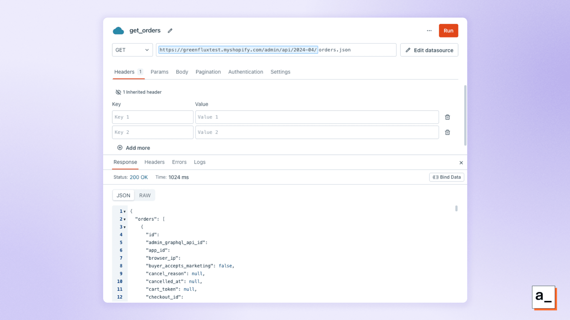 Querying Shopify orders from Appsmith.