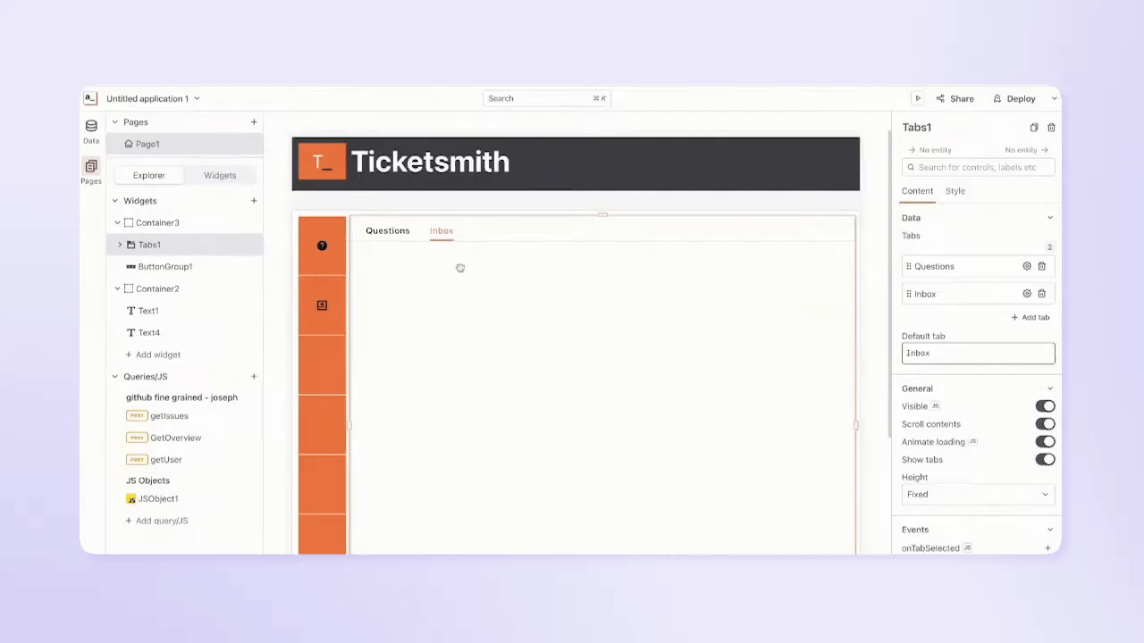Video recording showing how to make the Tab widget update when the variable from your JS Object is changed.
