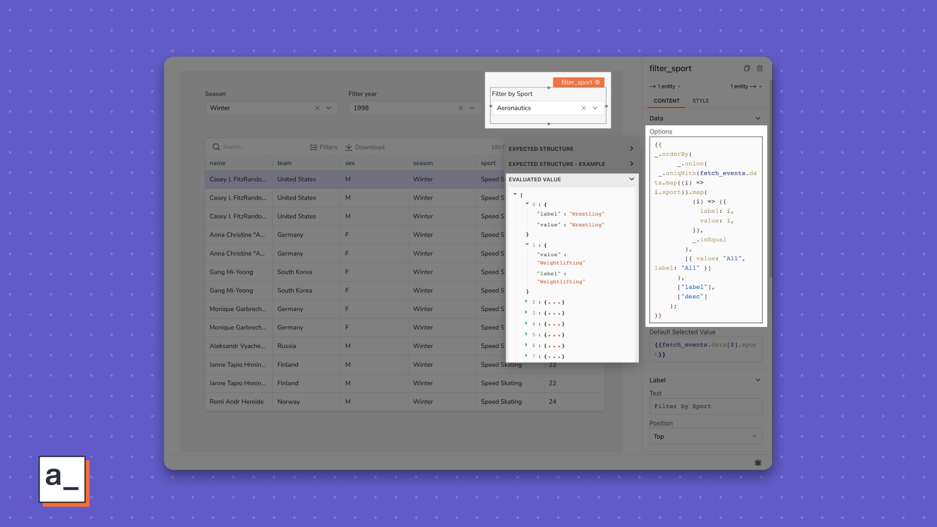 We automatically sort the filtered data alphabetically.