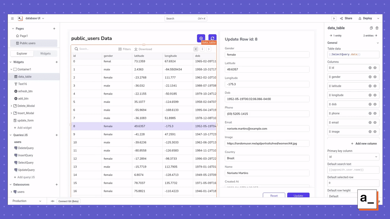 A screen recording showing how to interact with the CRUD UI to create, read, update, and delete data.