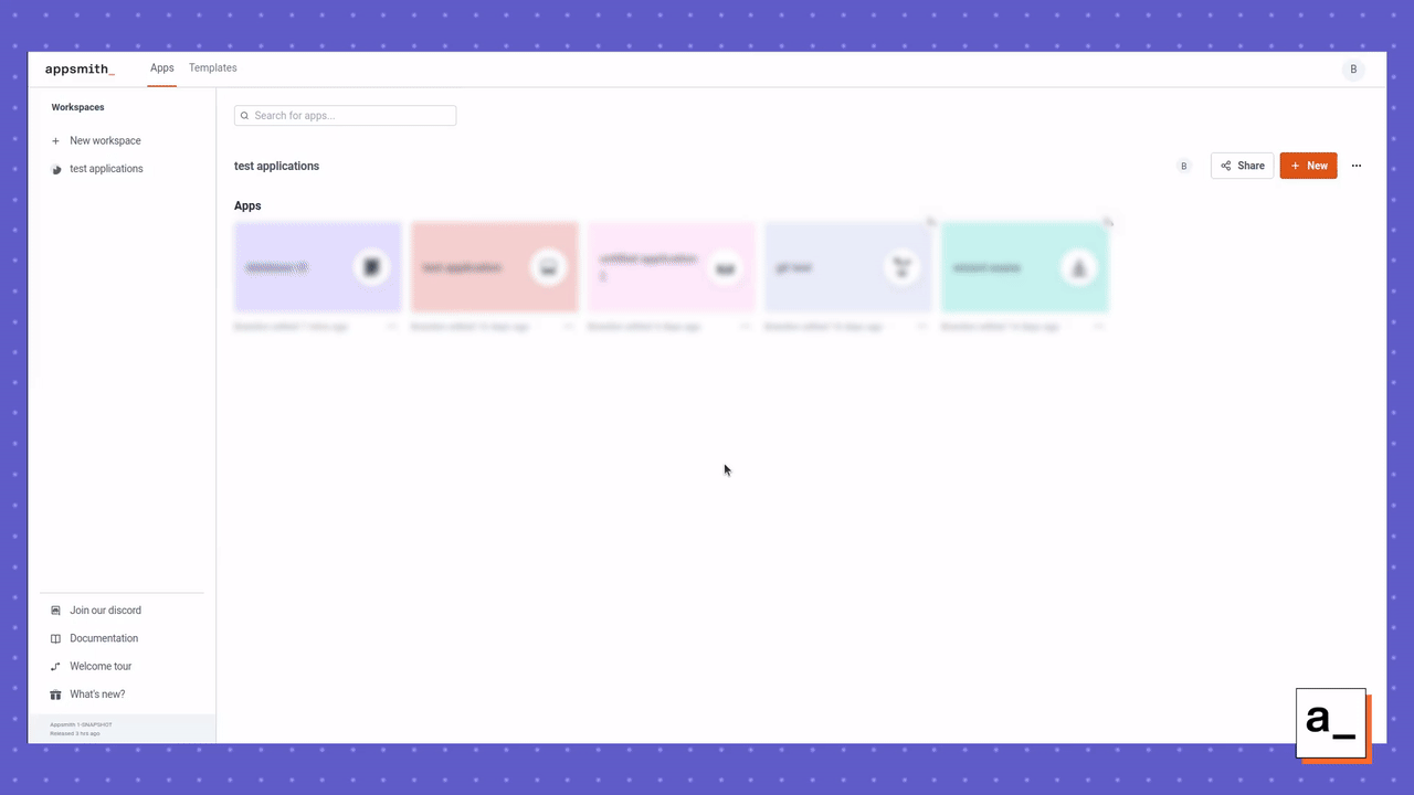 A screen recording showing how to create an application in Appsmith.