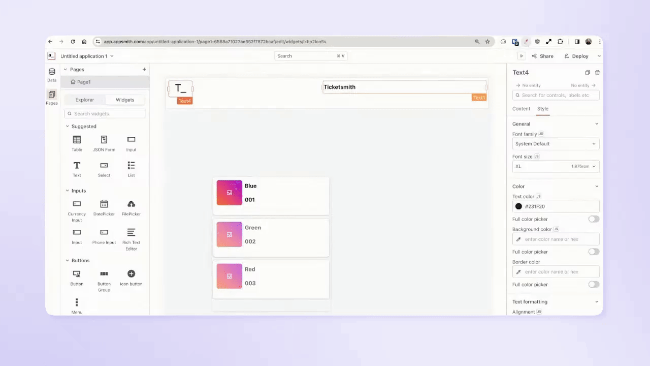 Screen recording showing how to use the Color Dropper Chrome extension to efficiently match colors when building UIs in Appsmith.