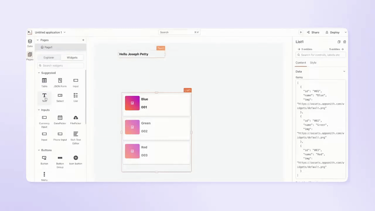 Video recording of Appsmith’s drag-and-drop UI builder in action