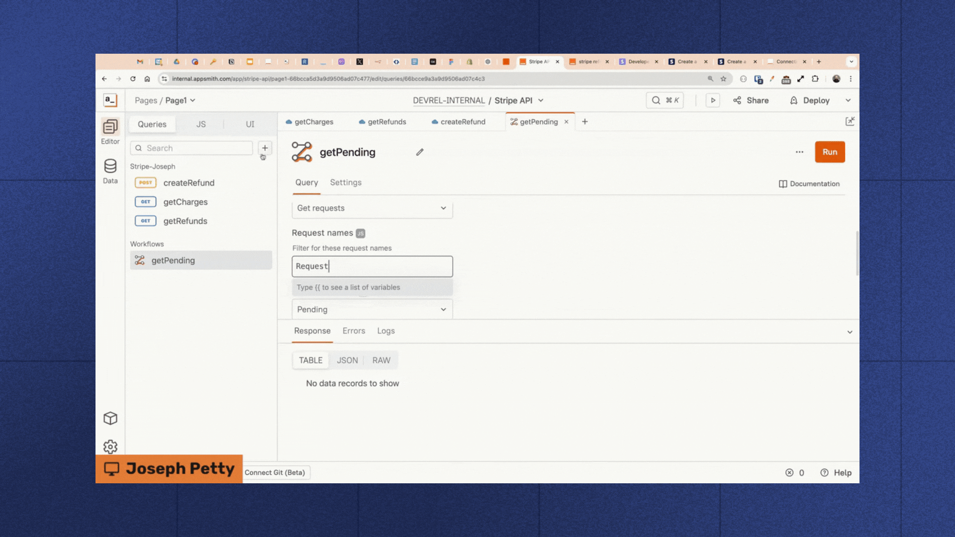 A GIF of Trigger Workflow" as the request type in Appsmith queries