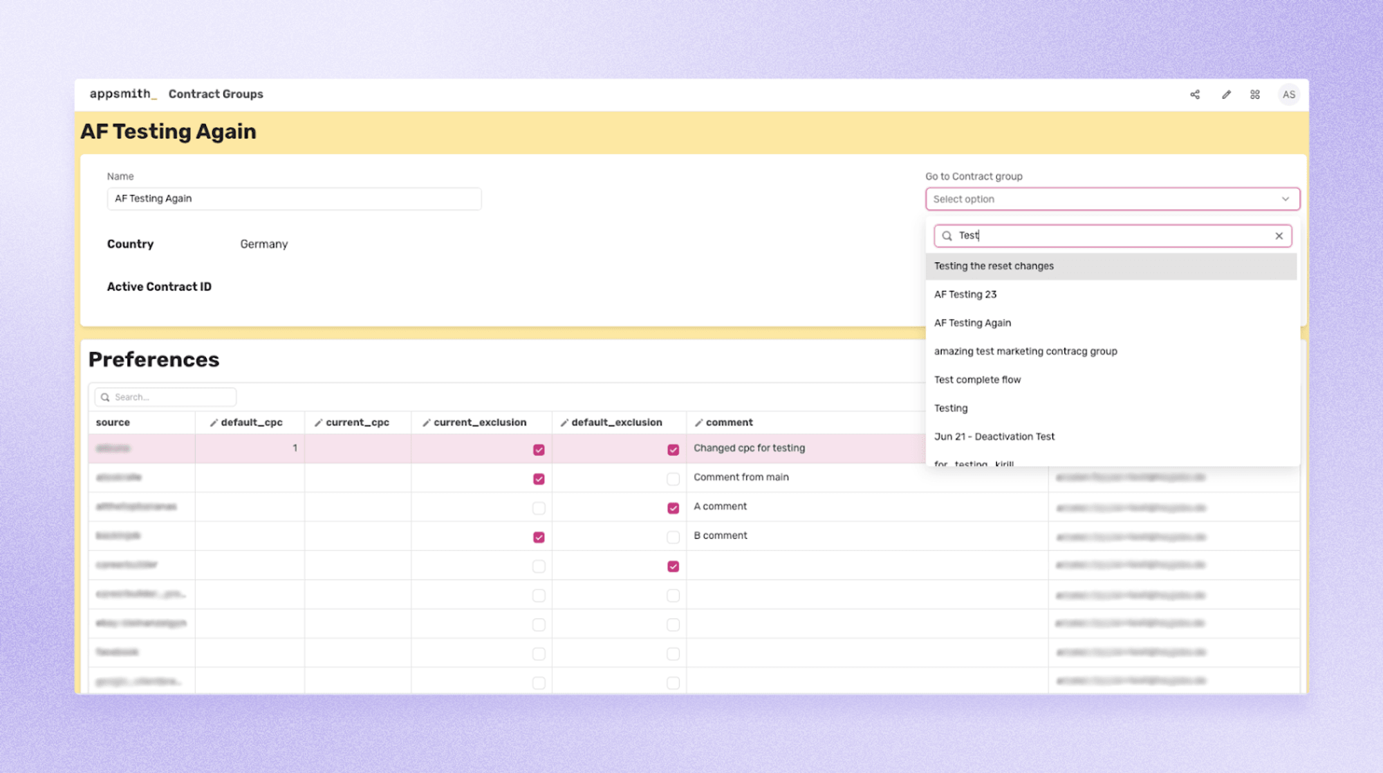 An image with purple background and a screenshot of the app “Contract Group Steering”