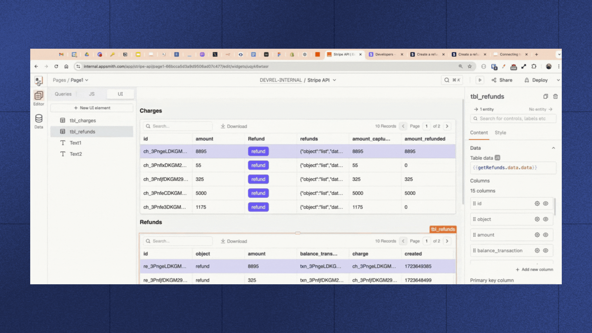 A GIF of an Appsmith app for the Stripe API tutorial.