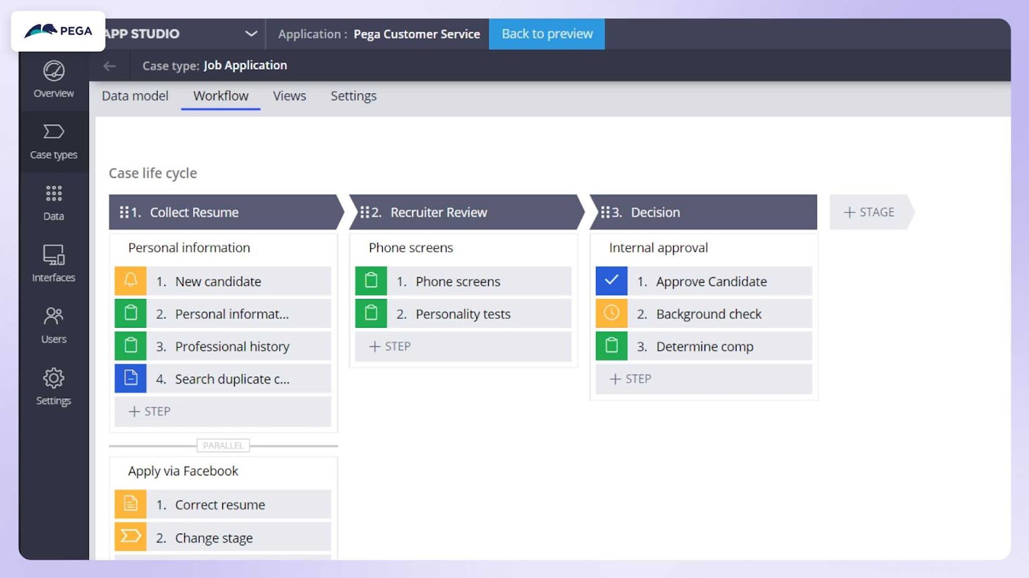 A screenshot of a Dashboard of Pega Platform