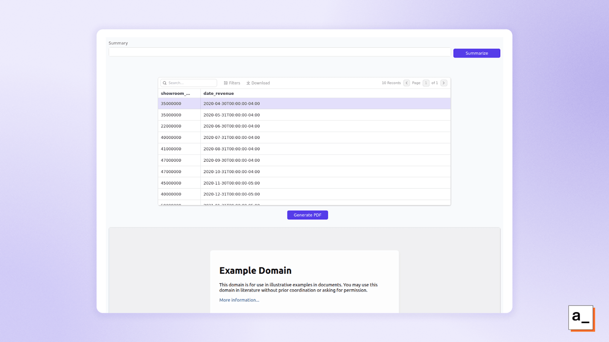 Screenshot showing the UI for your application.