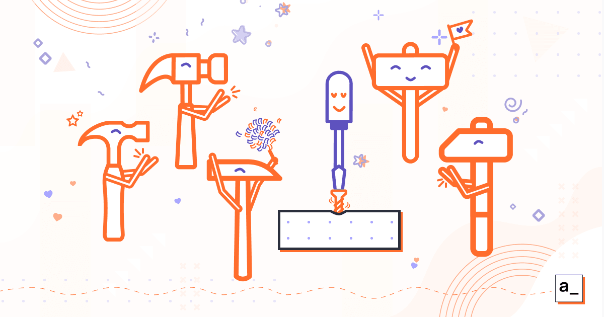 A team of expert hammers celebrates the arrival of the specialist screwdriver to help them complete a specialized task