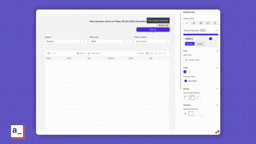 Our default season is “Summer”, so each time we hit the Refresh button, the JS Object first sets the default season to Summer, and then sets default values for the Year and Sports filters.