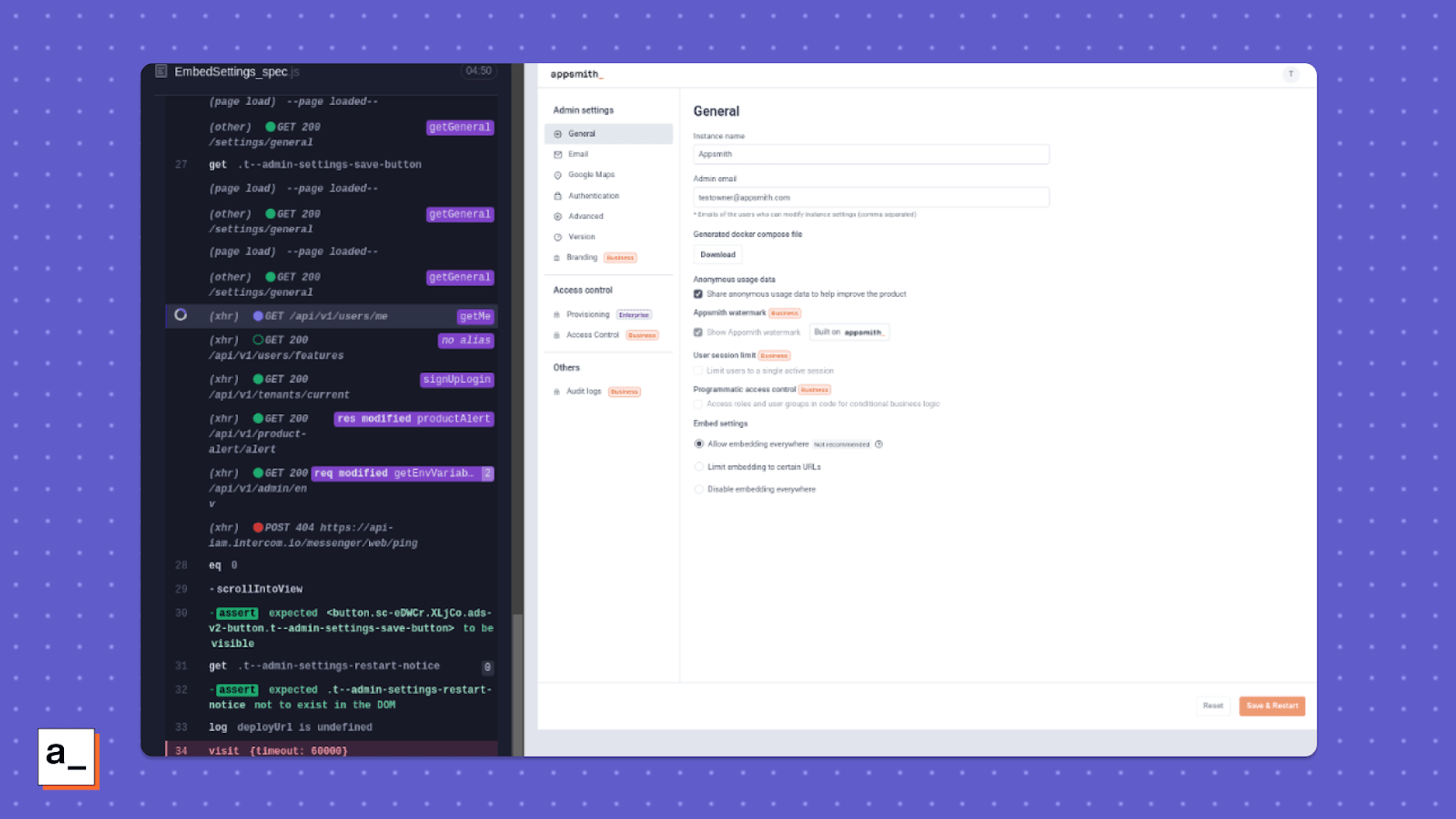 A screenshot showing the details for a test being displayed in the testing dashboard.