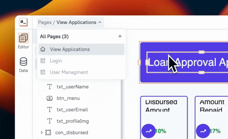 Screen recording showing Appsmith’s Custom Widgets