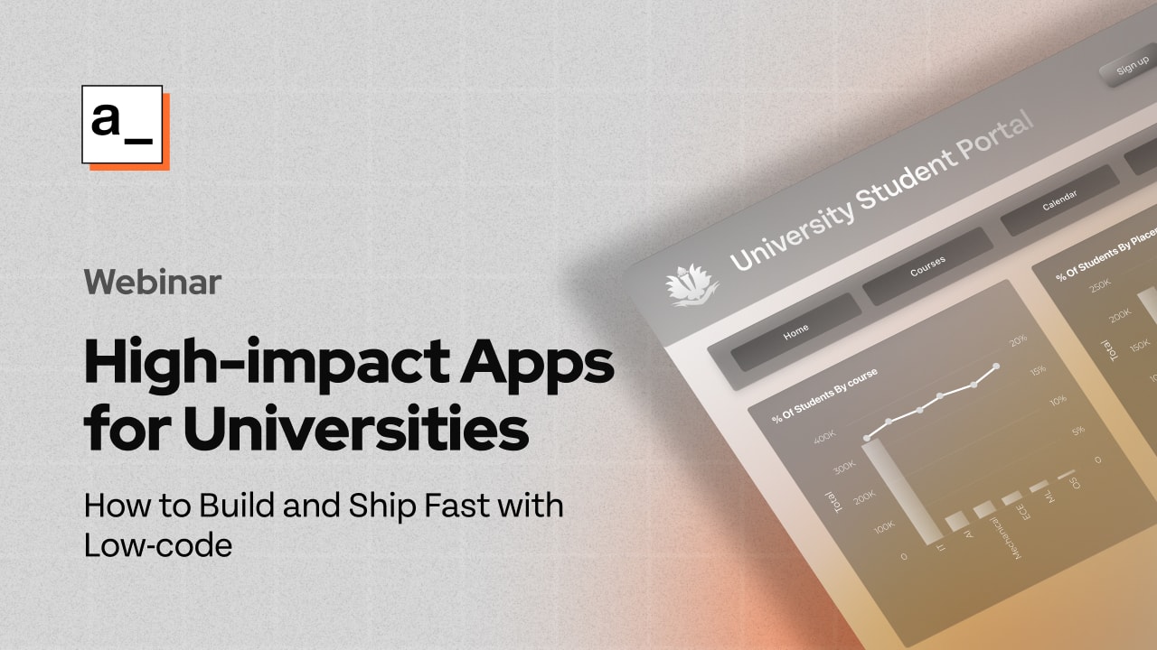 An image with gray and orange background and the headline of Appsmith's webinar