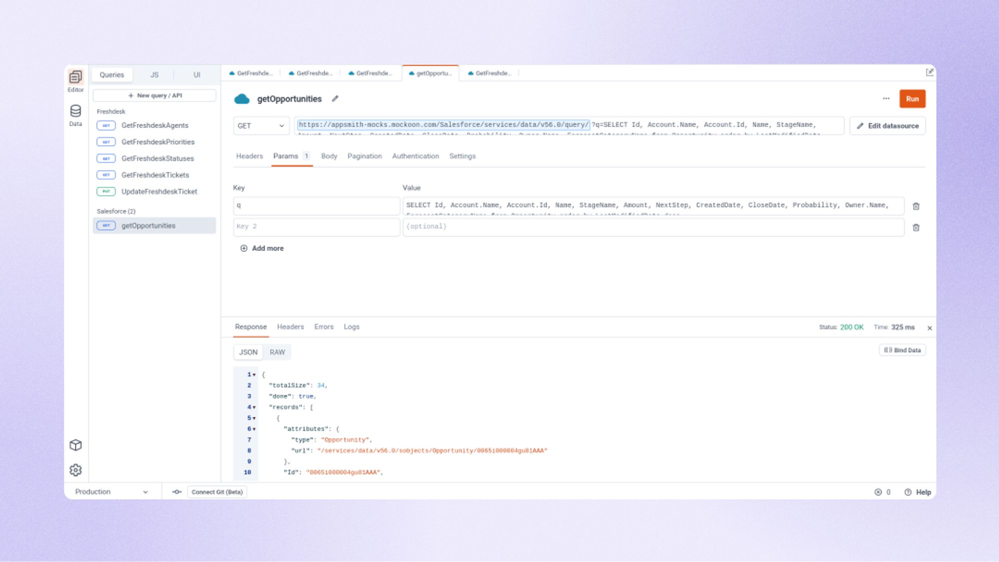 A screenshot showing Appsmith’s query editor.
