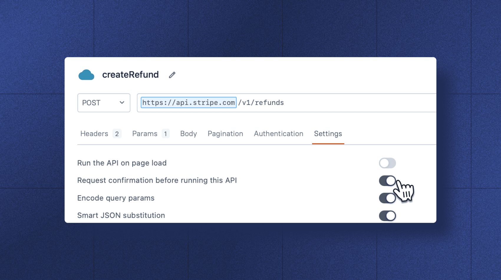 An image showcasing how to createRefund query in appsmith.